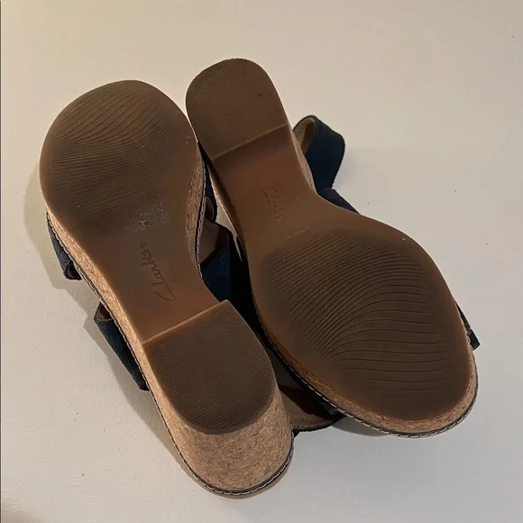 Clarks Dark Blue Wedge Sandals - Picture 8 of 11